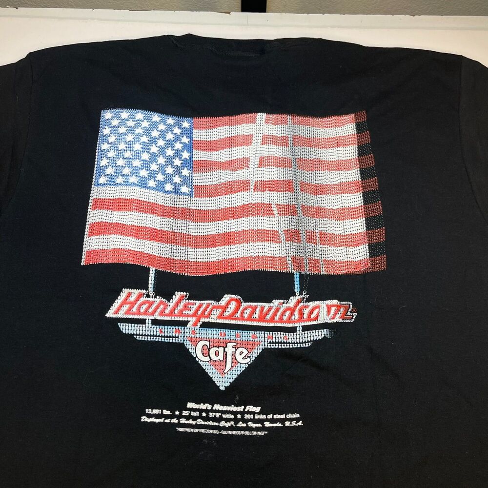 Vintage HARLEY DAVIDSON MOTORCYCLE CAFE Las Vegas USA Flag T SHIRT Mens 2X